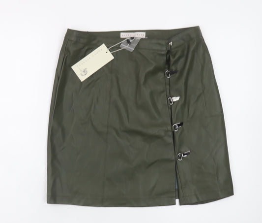 Rowen Avenue Women’s Green Faux Leather Buckle Mini Skirt M