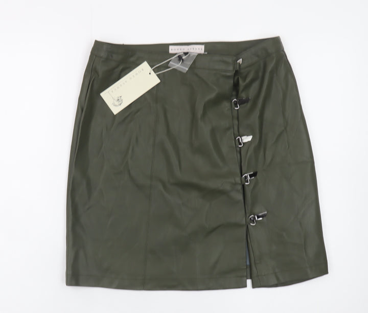 Rowen Avenue Women’s Green Faux Leather Buckle Mini Skirt M