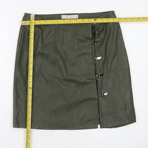Rowen Avenue Women’s Green Faux Leather Buckle Mini Skirt M