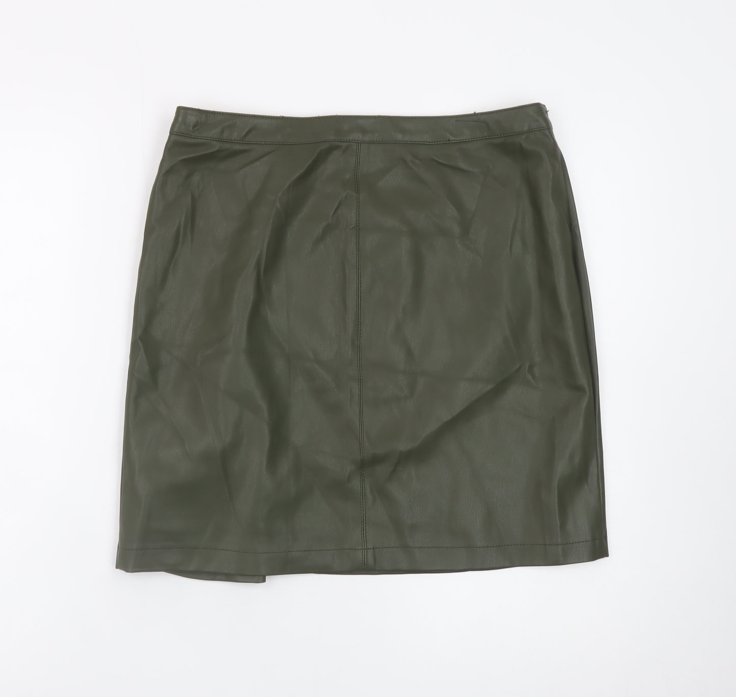 Rowen Avenue Women’s Green Faux Leather Buckle Mini Skirt M