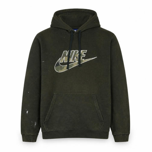 Front view of Nike Men's Green Pullover Hoodie L Regular Fit Camouflage Logo