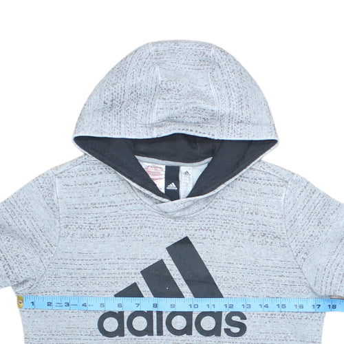 Adidas Boys Grey Hoodie 11-12 Years Pullover Fleece Athletic Logo