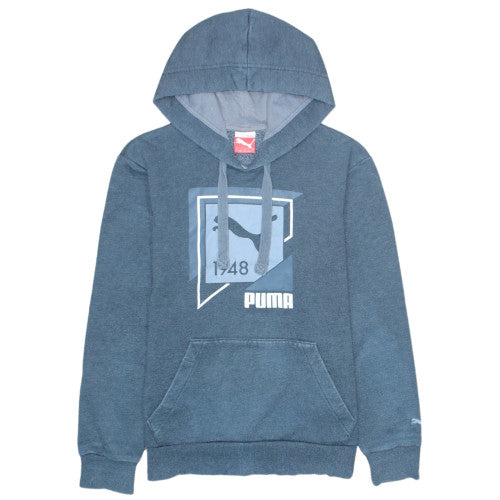 Puma Men's Blue Pullover Hoodie Size S Graphic Fleece Sweatshirt
