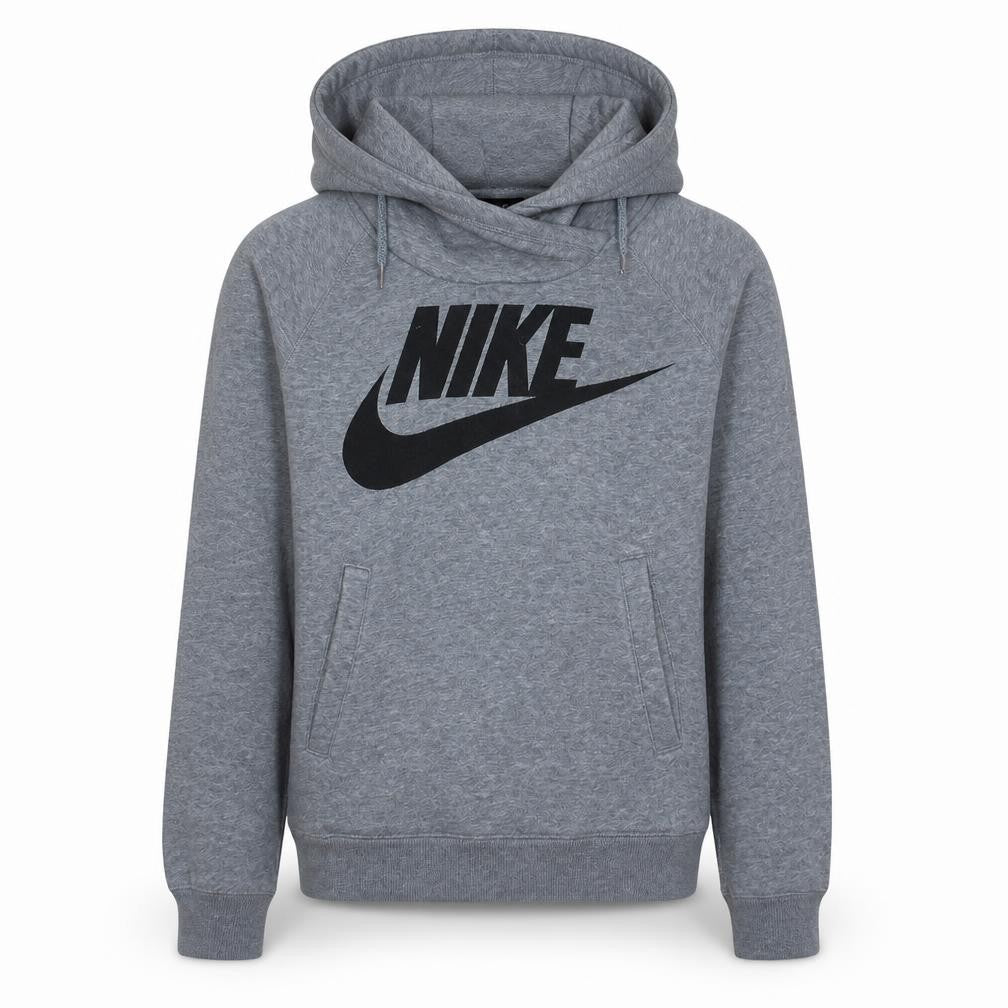 Front view of Nike Men's Grey XS Pullover Hoodie with Logo and Kangaroo Pocket