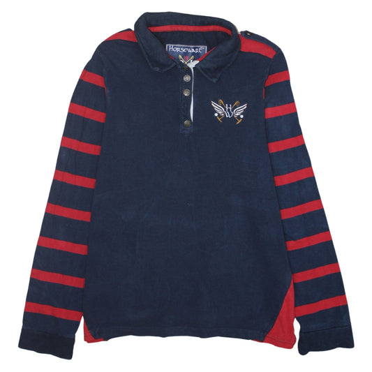 Horseware Women Navy & Red Henley Sweatshirt UK16 XL Cotton Blend