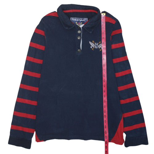 Horseware Women Navy & Red Henley Sweatshirt UK16 XL Cotton Blend