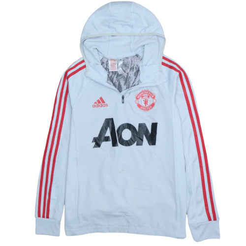 Adidas Boys Light Blue Manchester United Hoodie 13-14 Years Pullover Hooded Top