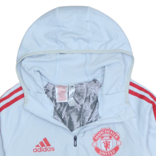 Adidas Boys Light Blue Manchester United Hoodie 13-14 Years Pullover Hooded Top
