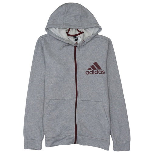 Adidas Men's Grey Full Zip Hoodie L Sports Logo Sweatshirt