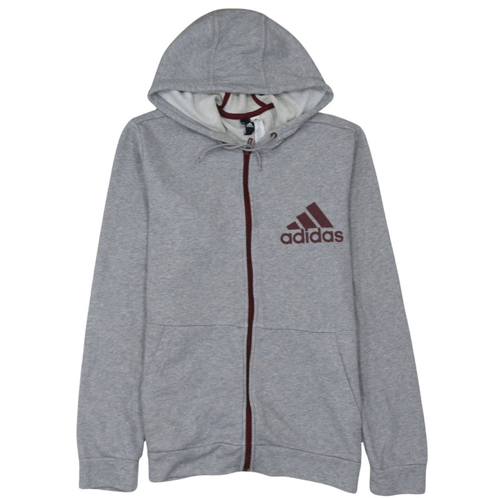 Adidas Men's Grey Full Zip Hoodie L Sports Logo Sweatshirt
