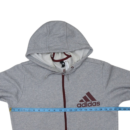 Adidas Men's Grey Full Zip Hoodie L Sports Logo Sweatshirt