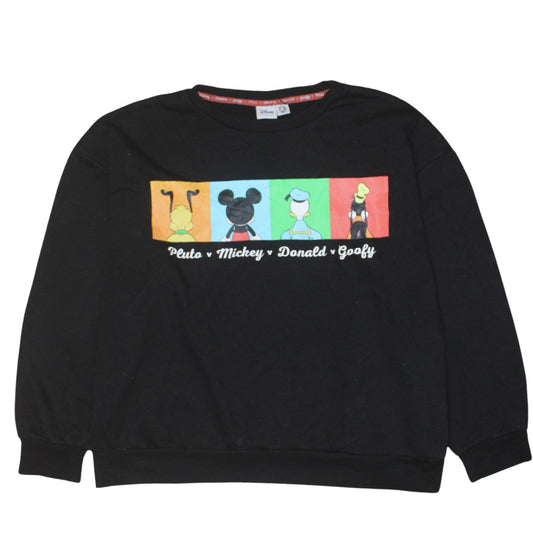 Disney Women Black XL Sweatshirt Pluto Mickey Donald Goofy Graphic Pullover