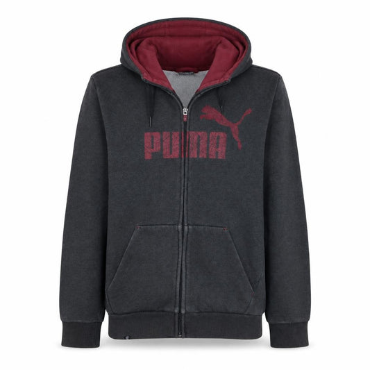 Front view of Puma Men's Grey Full Zip Hoodie S Sports Fleece Sweatshirt