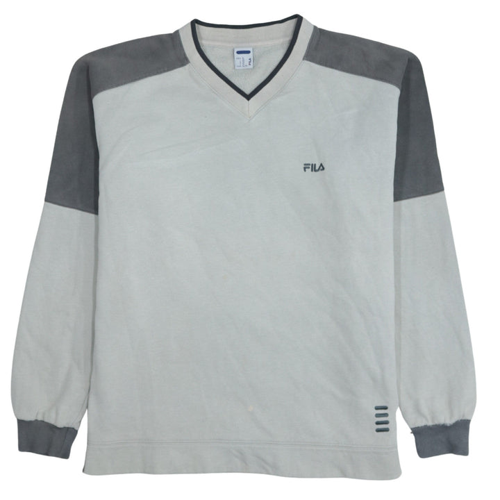 Fila Men’s Grey V-Neck Pullover Sweatshirt XL Classic Sports