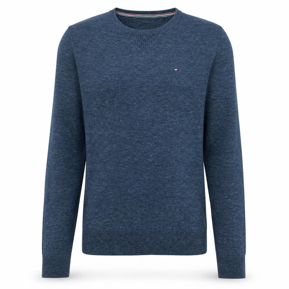Front view of Hilfiger Denim Men's Blue Knit Crew Neck Pullover Sweatshirt M