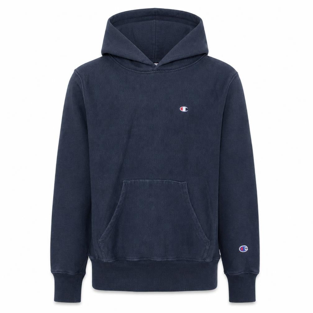 Front view of Champion Men's Blue Small Reverse Weave Pullover Hoodie