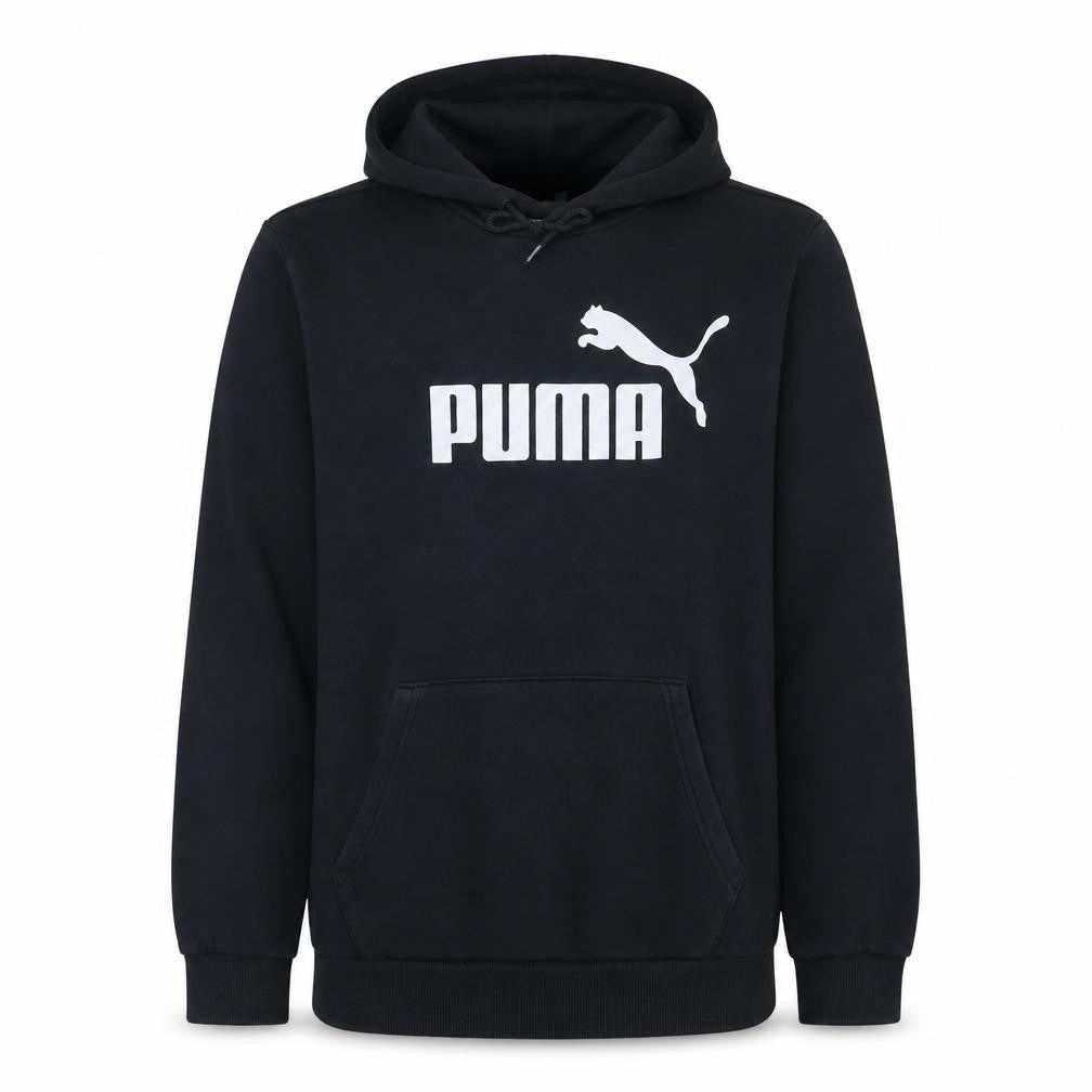 Front view of Puma Men's Black Pullover Hoodie, size L, Graphic Sportswear