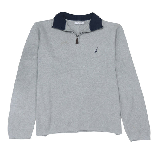 Nautica Men’s Grey 1/4 Zip Cotton Knit Jumper L
