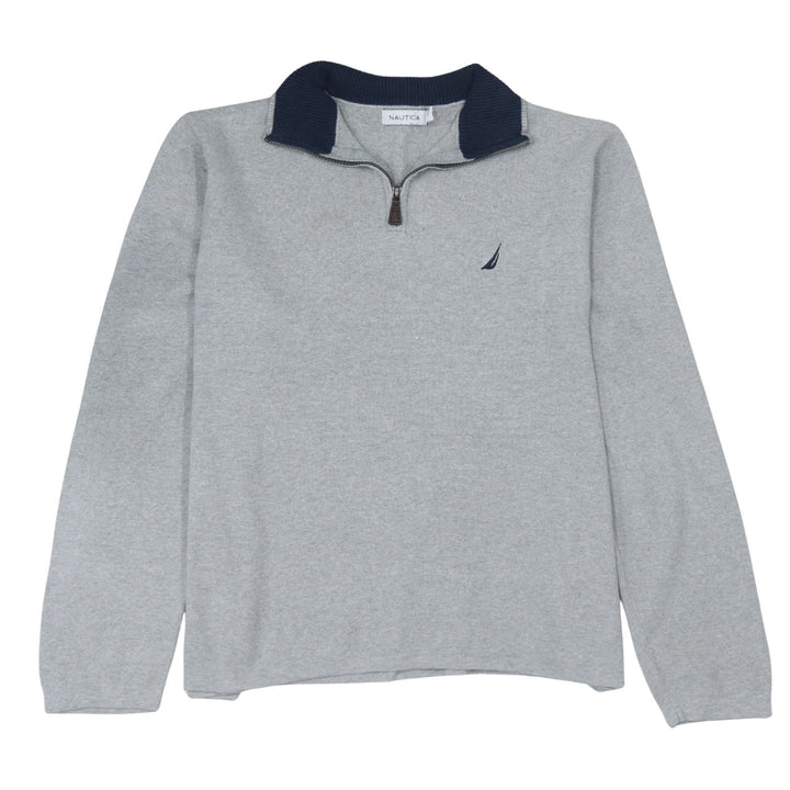 Nautica Men’s Grey 1/4 Zip Cotton Knit Jumper L