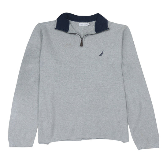 Nautica Men’s Grey 1/4 Zip Cotton Knit Jumper L