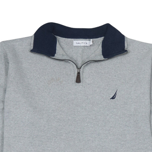 Nautica Men’s Grey 1/4 Zip Cotton Knit Jumper L