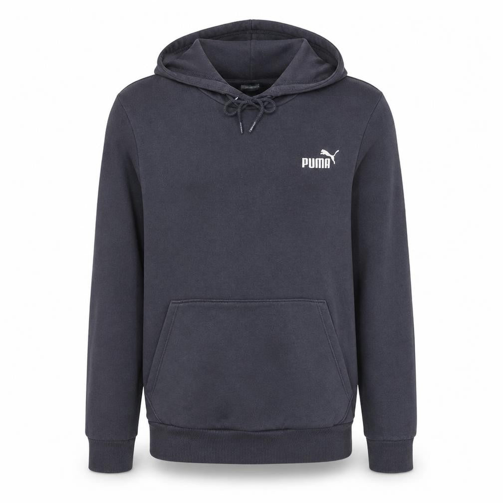 Front view of Puma Men's Black Pullover Hoodie, size M, Logo Fleece Sweatshirt