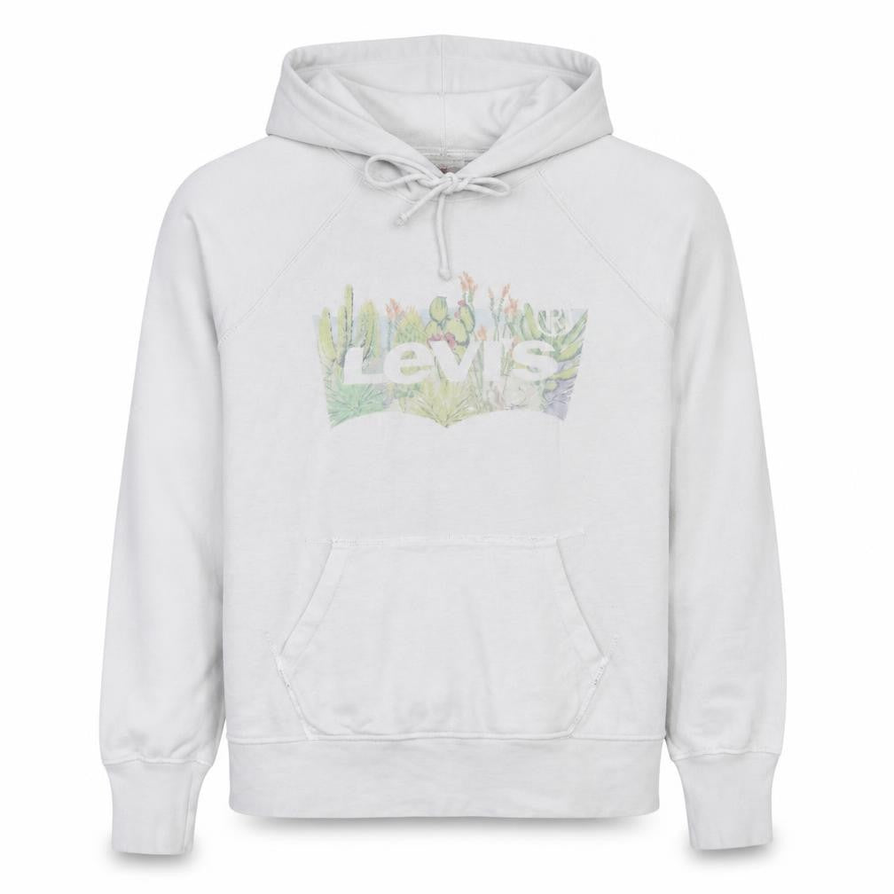 Front view of Levi's Men's White Graphic Pullover Hoodie, size S, Regular Fit