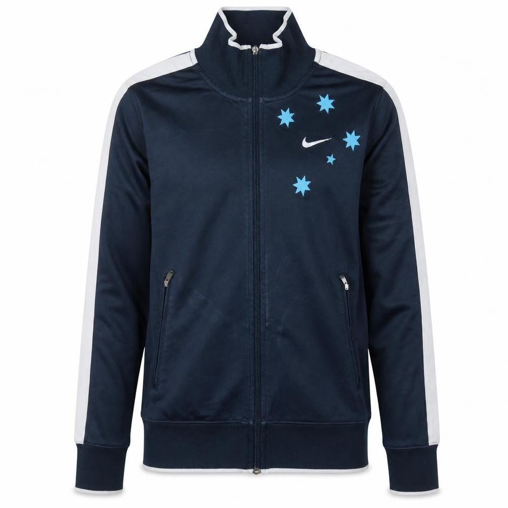 Front view of Nike Men's Navy Blue Track Jacket Small Full Zip Polyester Cotton
