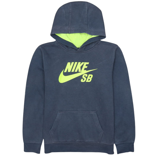 Front view of Nike boys’ blue pullover hoodie xl 13-15 years skateboarding fleece