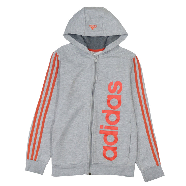 Adidas Boys Grey Full Zip Hoodie 13-14 Years Logo Sportswear