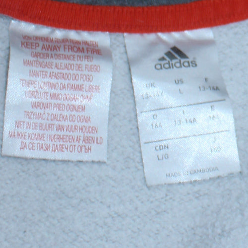 Adidas Boys Grey Full Zip Hoodie 13-14 Years Logo Sportswear