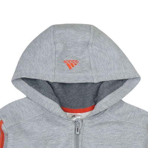 Adidas Boys Grey Full Zip Hoodie 13-14 Years Logo Sportswear