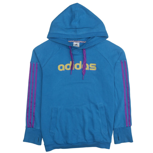Adidas Women's Blue Pullover Hoodie Large Logo Casual Sweatshirt