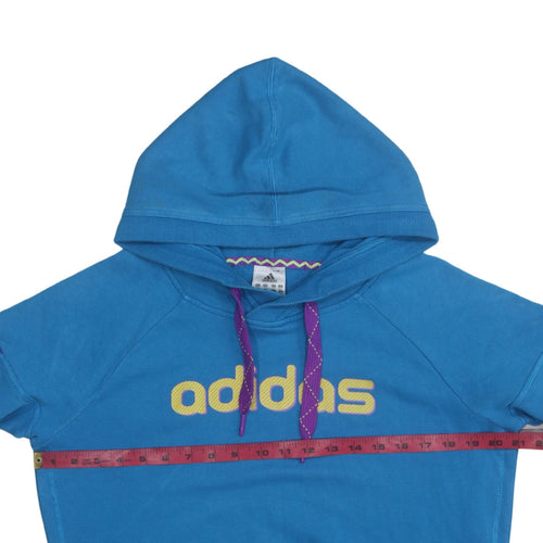 Adidas Women's Blue Pullover Hoodie Large Logo Casual Sweatshirt