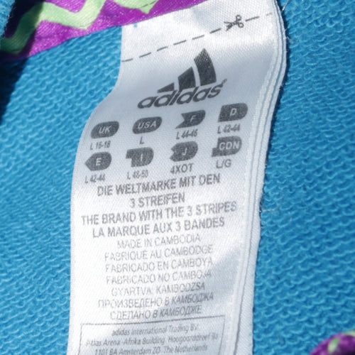 Adidas Women's Blue Pullover Hoodie Large Logo Casual Sweatshirt