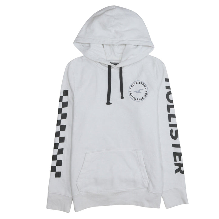 Hollister Men's White Pullover Hoodie M Logo Graphic Fleece Sweatshirt