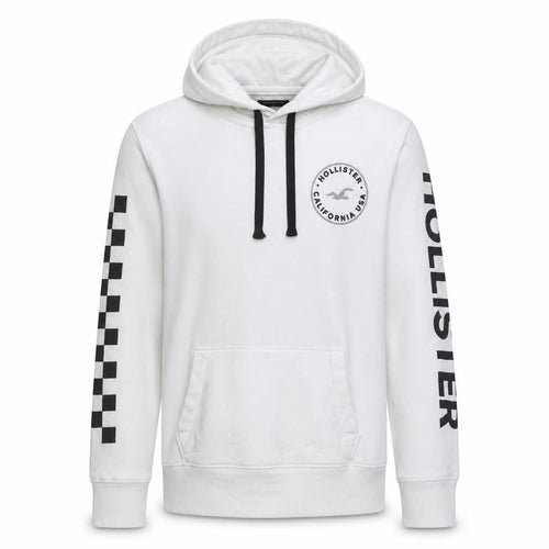 Hollister Men's White Pullover Hoodie M Logo Graphic Fleece Sweatshirt