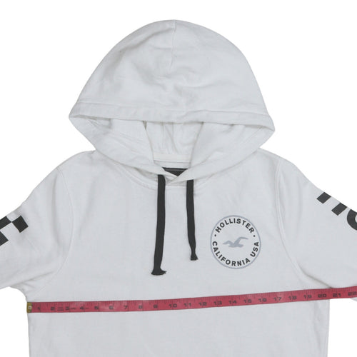 Hollister Men's White Pullover Hoodie M Logo Graphic Fleece Sweatshirt