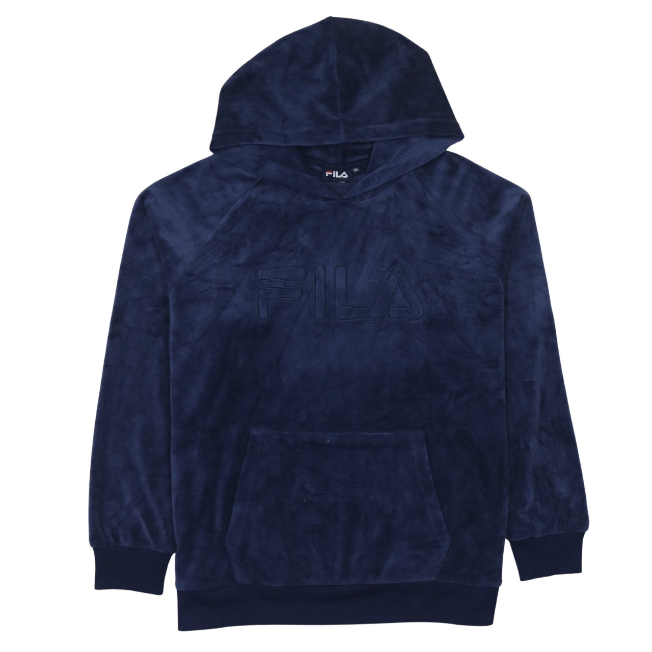 FILA Womens Navy Blue Velour Pullover Hoodie XL Relaxed Fit