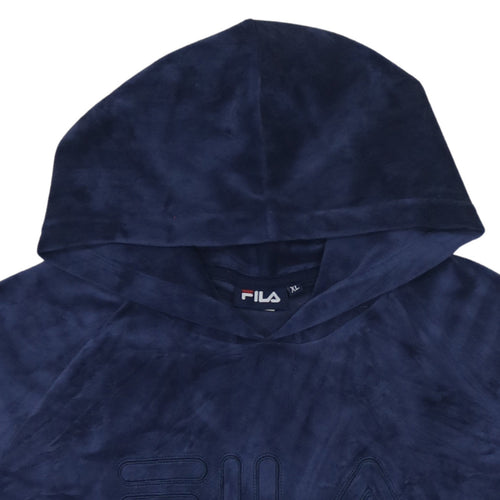 FILA Womens Navy Blue Velour Pullover Hoodie XL Relaxed Fit