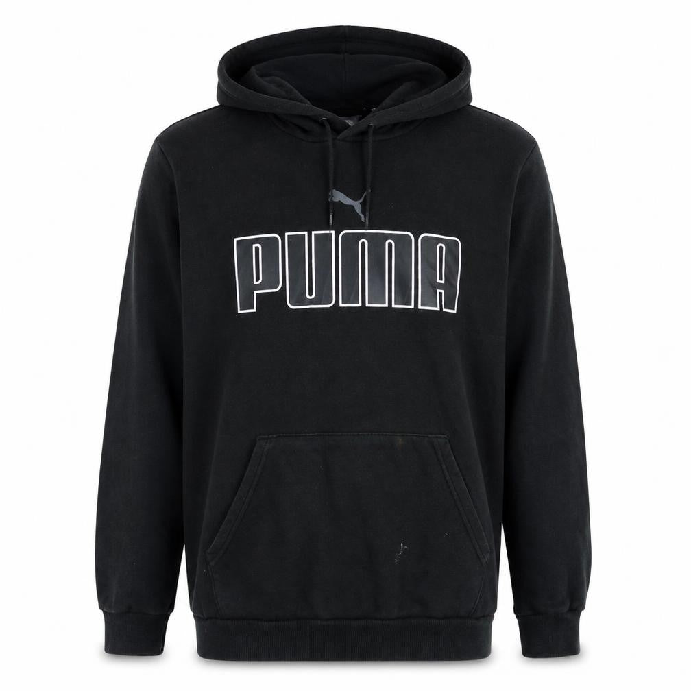 Front view of Puma Men’s Black 2XL Pullover Hoodie with Logo Print