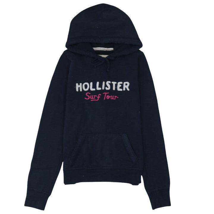 Hollister Womens Navy Blue Pullover Hoodie L Embroidered Surf Tour