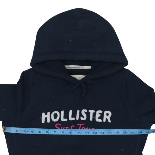 Hollister Womens Navy Blue Pullover Hoodie L Embroidered Surf Tour