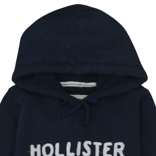 Hollister Womens Navy Blue Pullover Hoodie L Embroidered Surf Tour