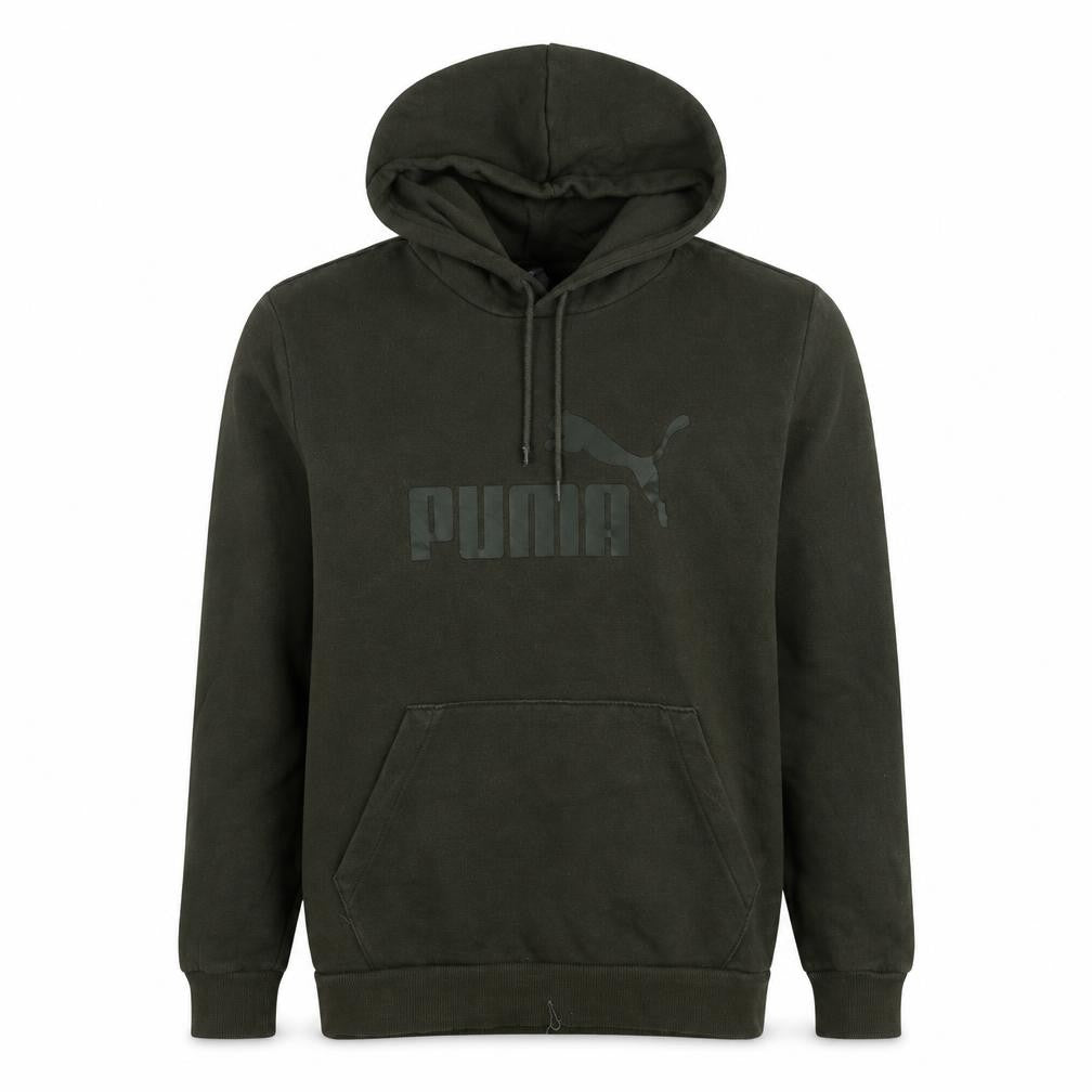 Front view of Puma Men's Green Pullover Hoodie, size L, Logo Sportswear
