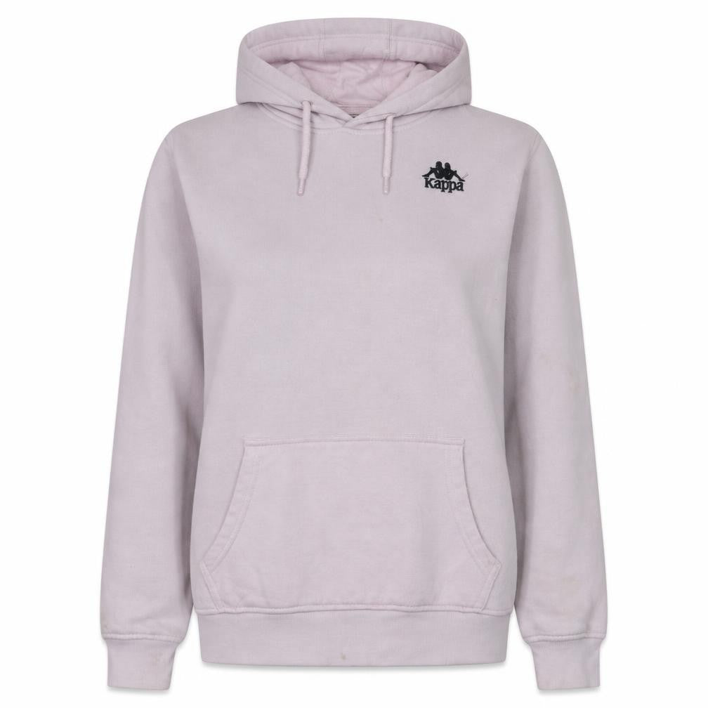 Front view of Kappa women’s pink hoodie medium pullover logo sweatshirt