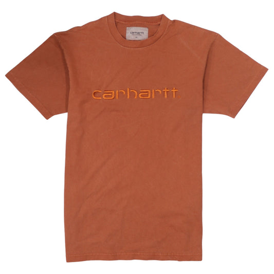 Carhartt Men's Brown Embroidered Logo Cotton Crew Neck T-Shirt XS