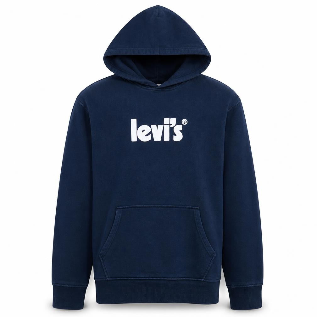 Front view of Levi's Men's Blue Pullover Hoodie Small Relaxed Fit