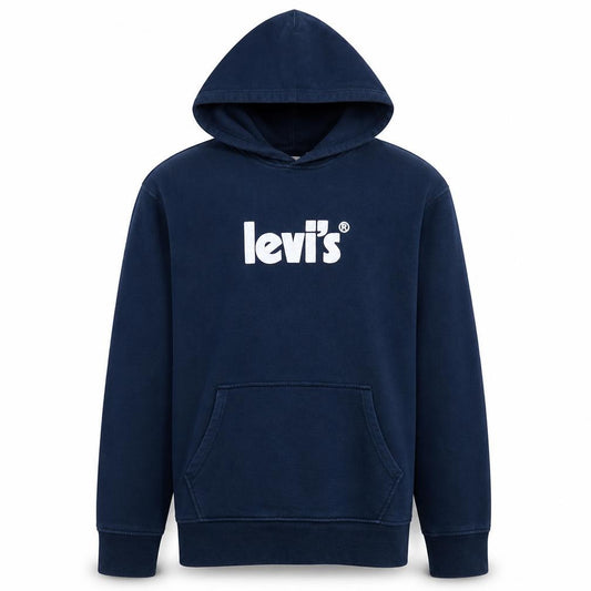 Front view of Levi's Men's Blue Pullover Hoodie Small Relaxed Fit