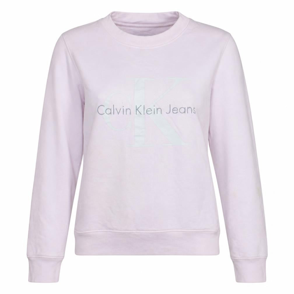 Front view of Calvin Klein Jeans Women’s Pink Logo Pullover Sweatshirt M